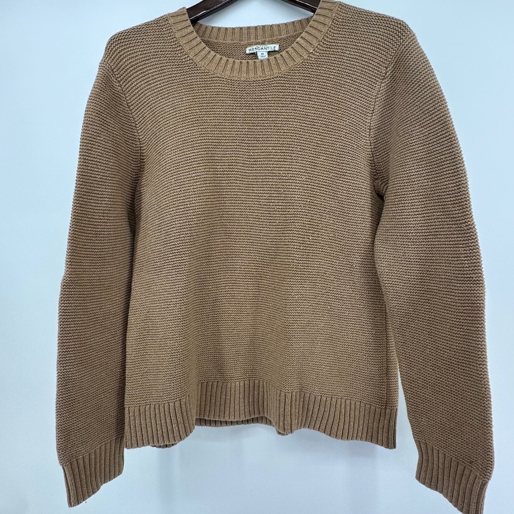 J.Crew Mercantile Women's Camel Textured‎ Cotton Merino Wool Crewneck Sweater M